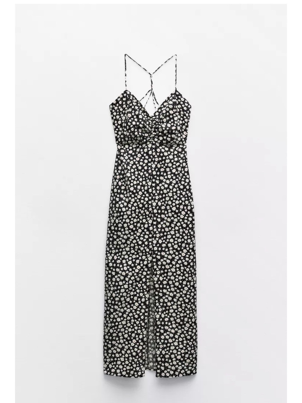Zara Black and white Daisy Print Maxi Dress with Spaghetti Straps